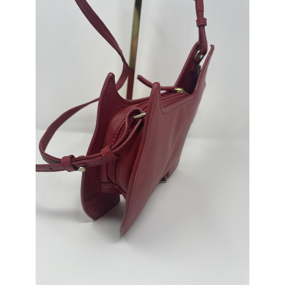 Radley Leather Crossbody Bag Womens Small Red Dog Shaped Cut Out Gold Trim - Picture 8 of 13